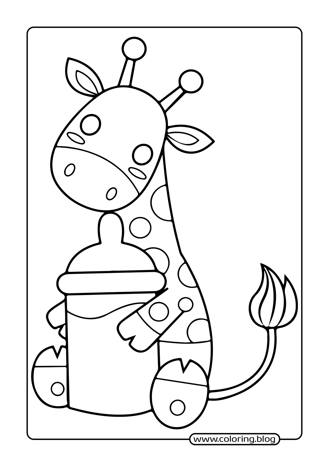 Baby Giraffe with Bottle coloring page