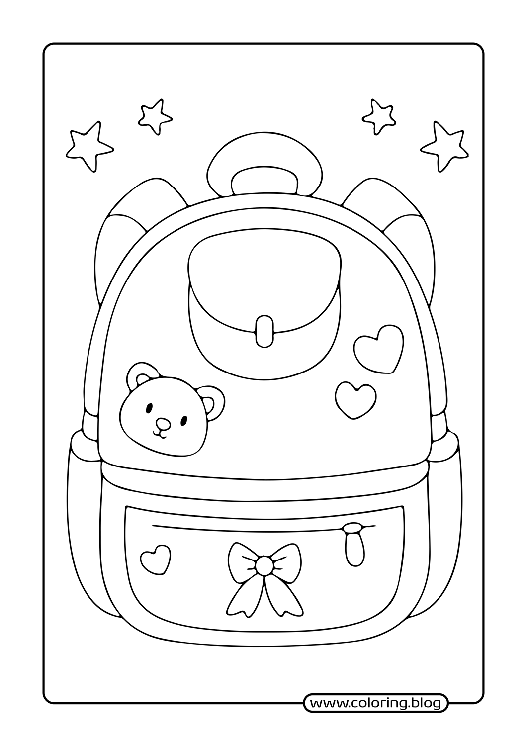 Backpack with Bear Design coloring page