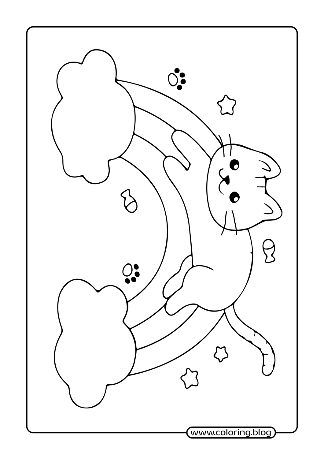 Cat on Rainbow coloring page