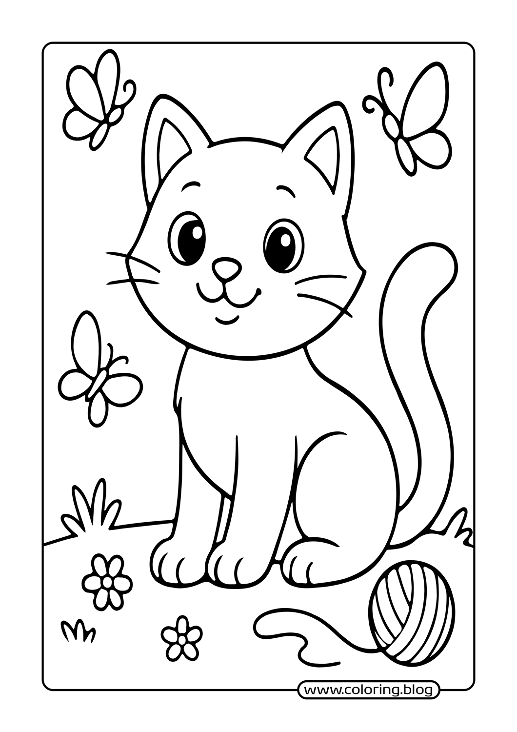 Cat with Butterflies coloring page