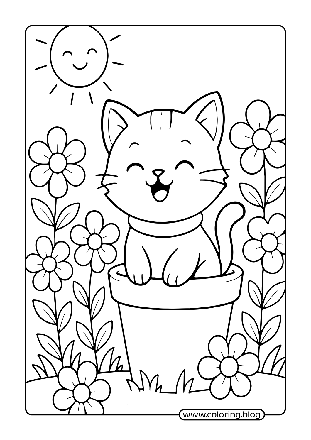 Cat with Flower Pot coloring page