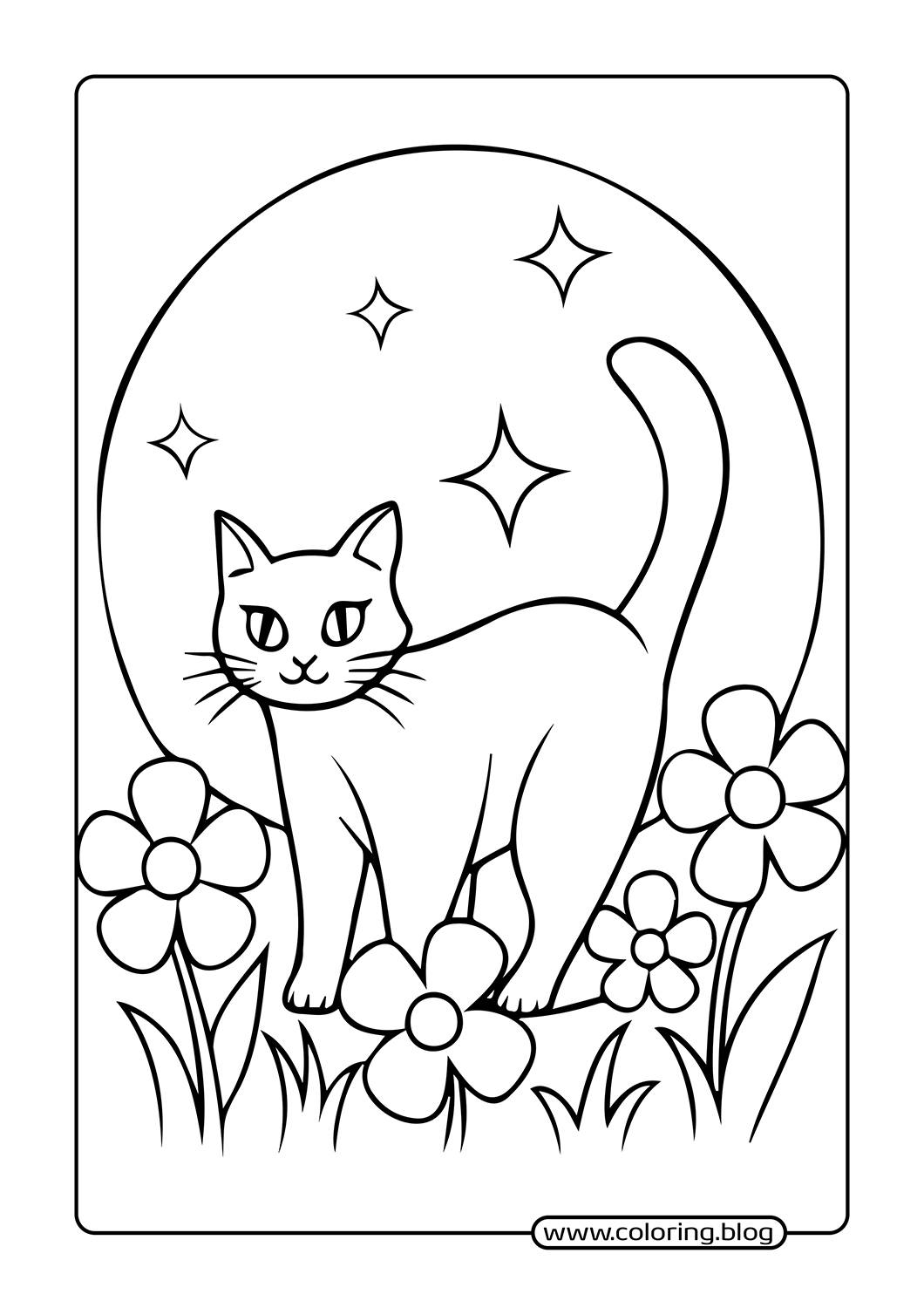 Cute Cat by the Moon coloring page
