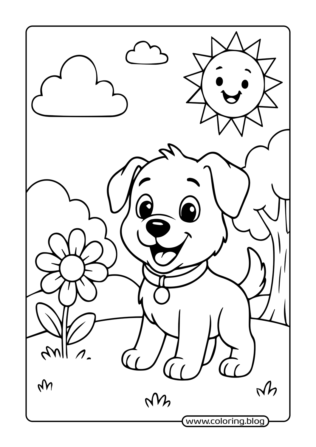 Cute Dog with Flower coloring page