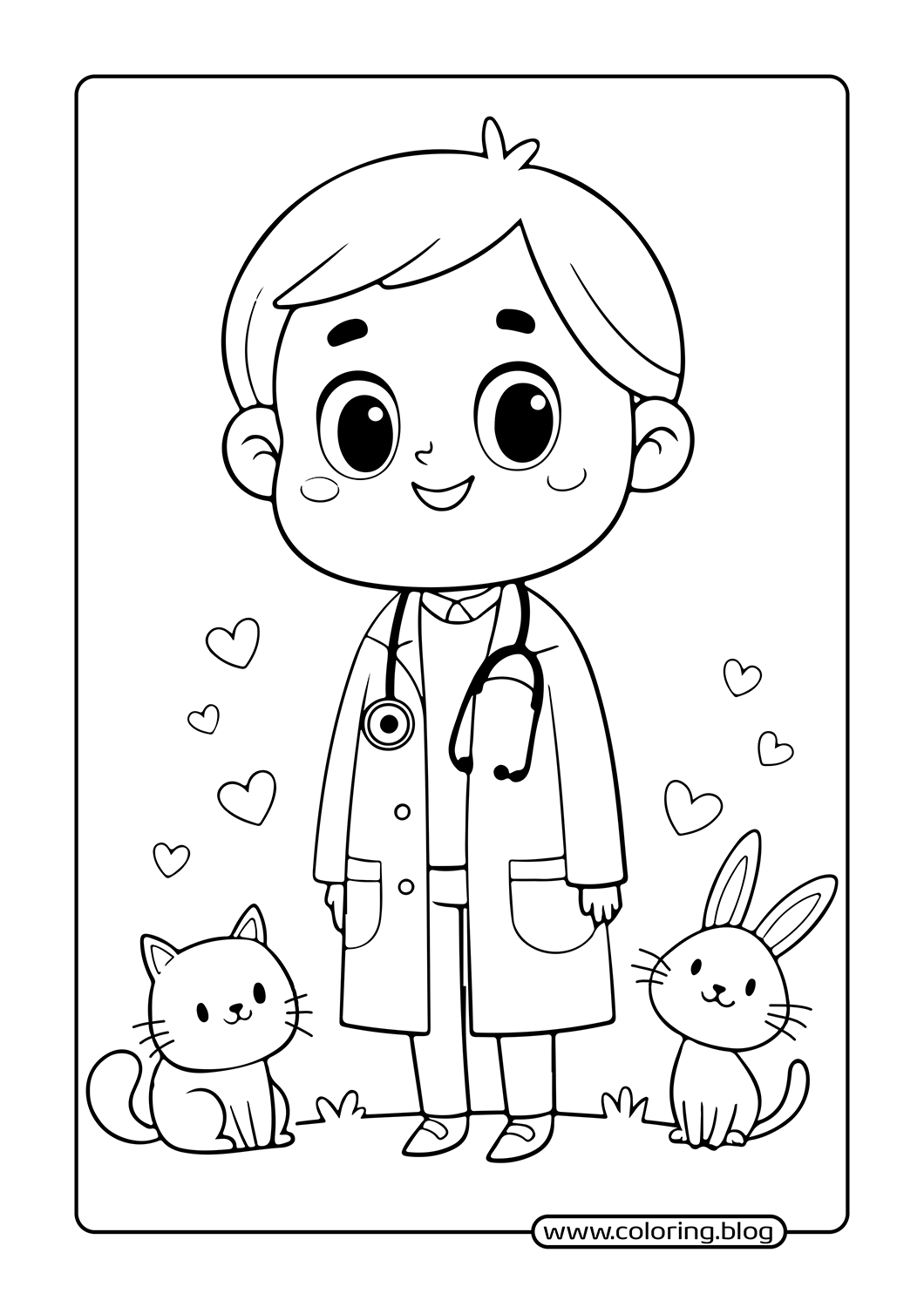 Doctor with Animals coloring page