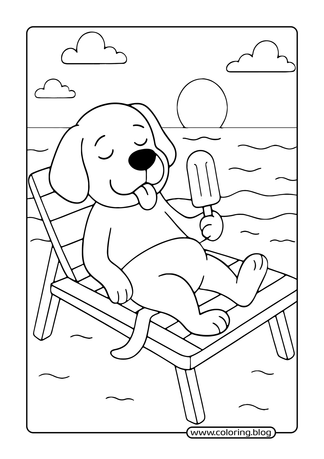 Dog Eating Ice Cream on Chair coloring page