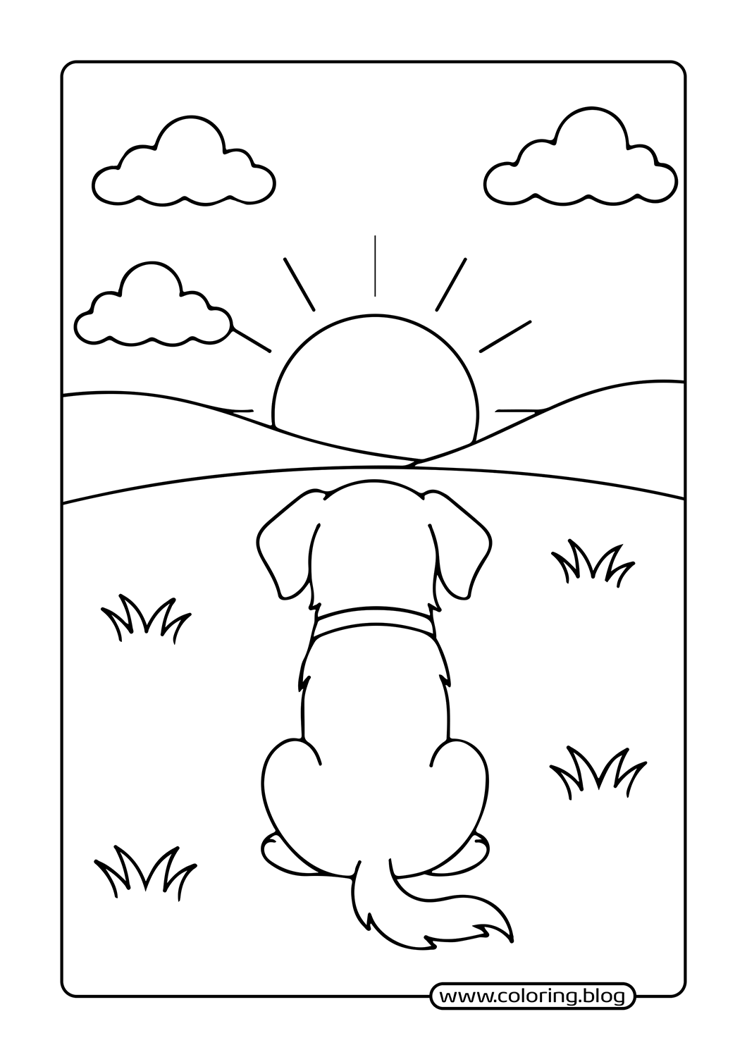 Dog Watching Sunset coloring page