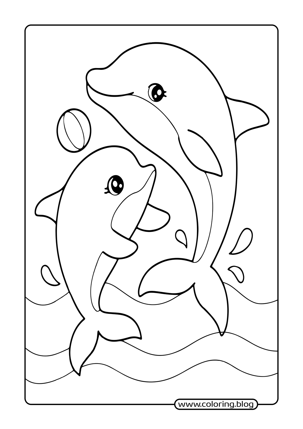 Dolphin Mother and Baby with Heart coloring page