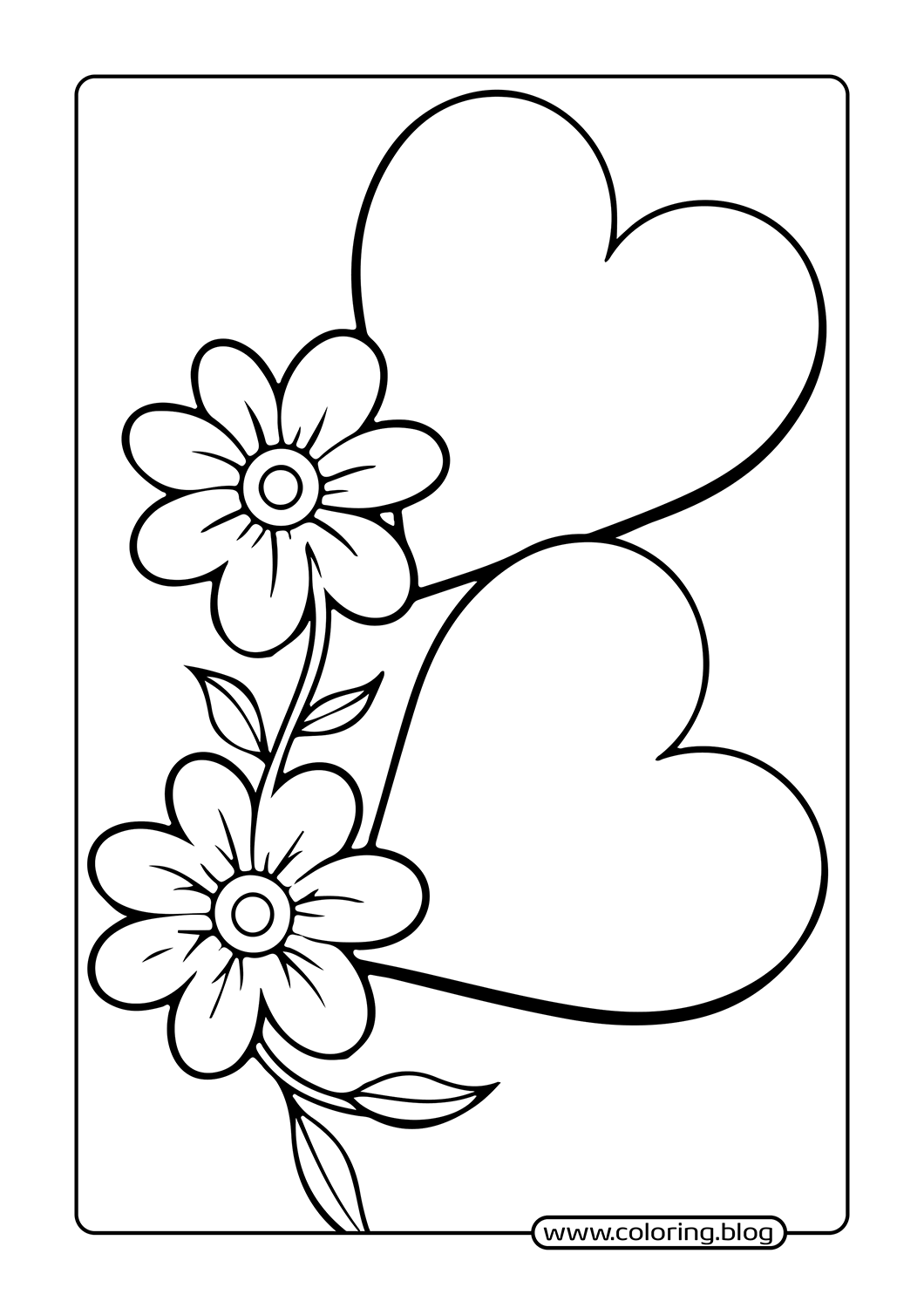 Double Hearts with Flowers coloring page