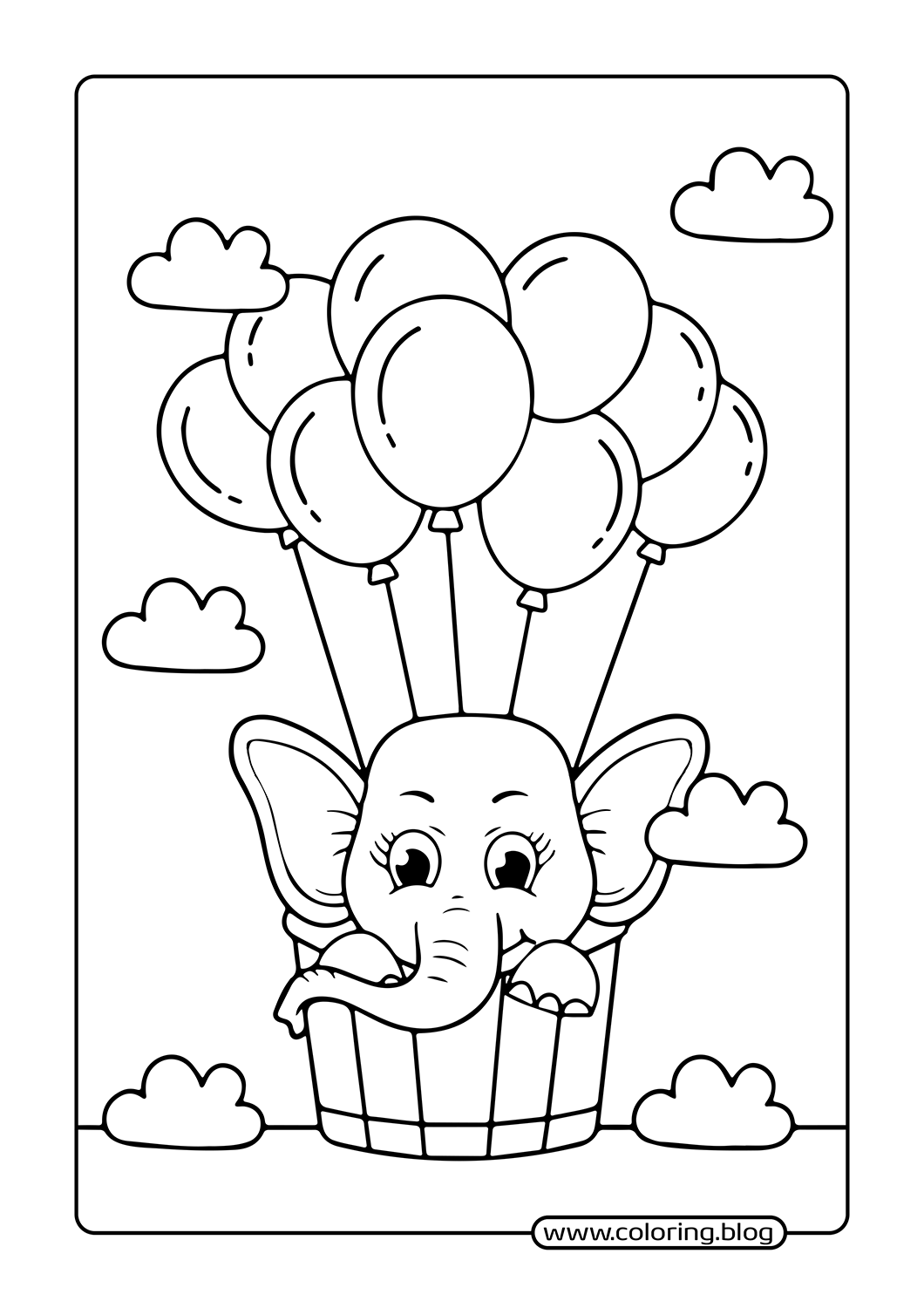 Elephant in Balloon Basket coloring page