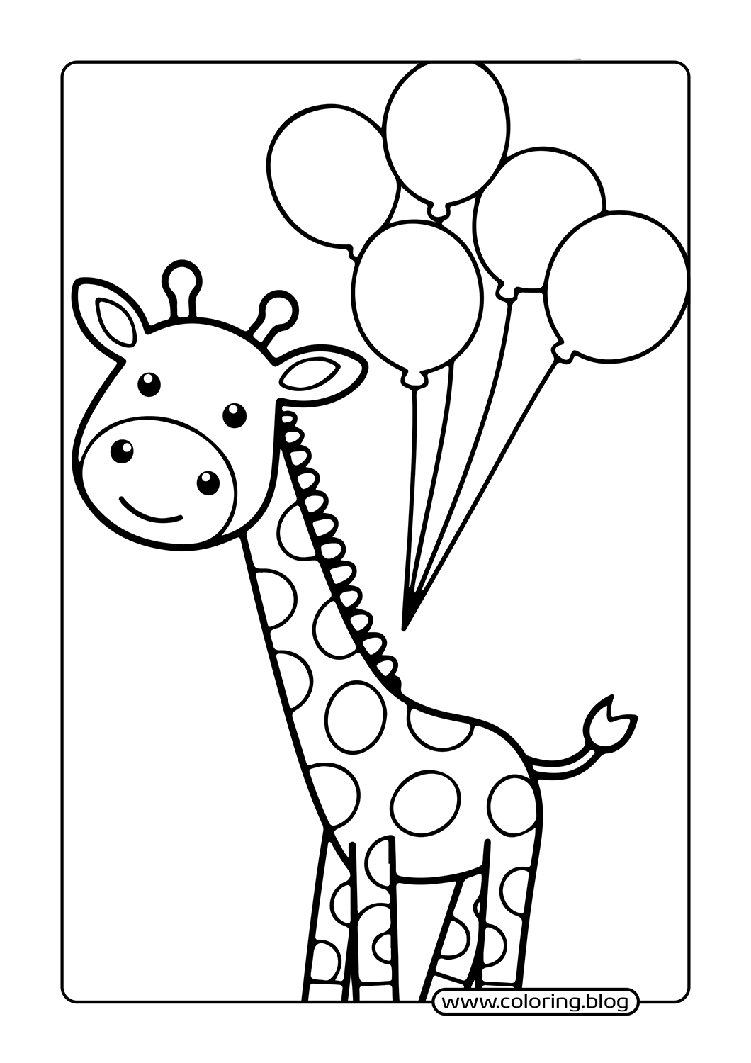 Giraffe with Balloons coloring page