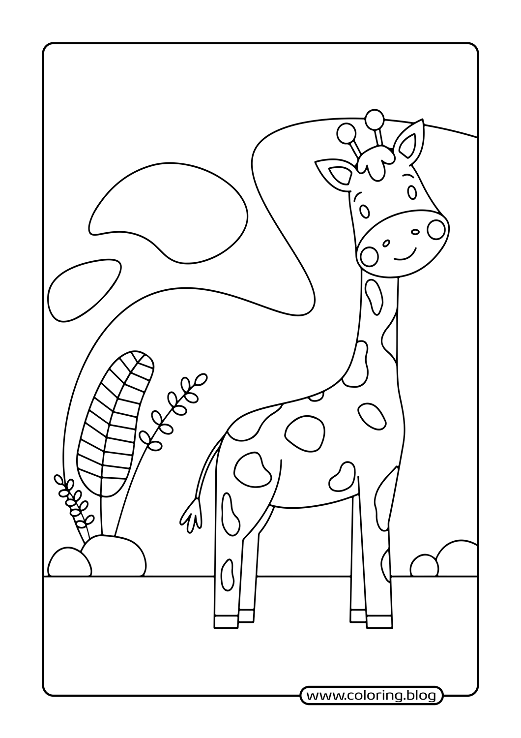 Giraffe in Nature with Clouds coloring page