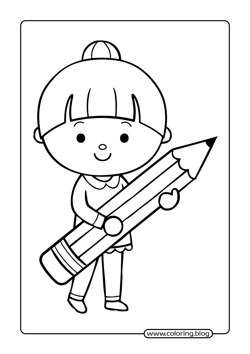 Girl Holding Big Pencil coloring page