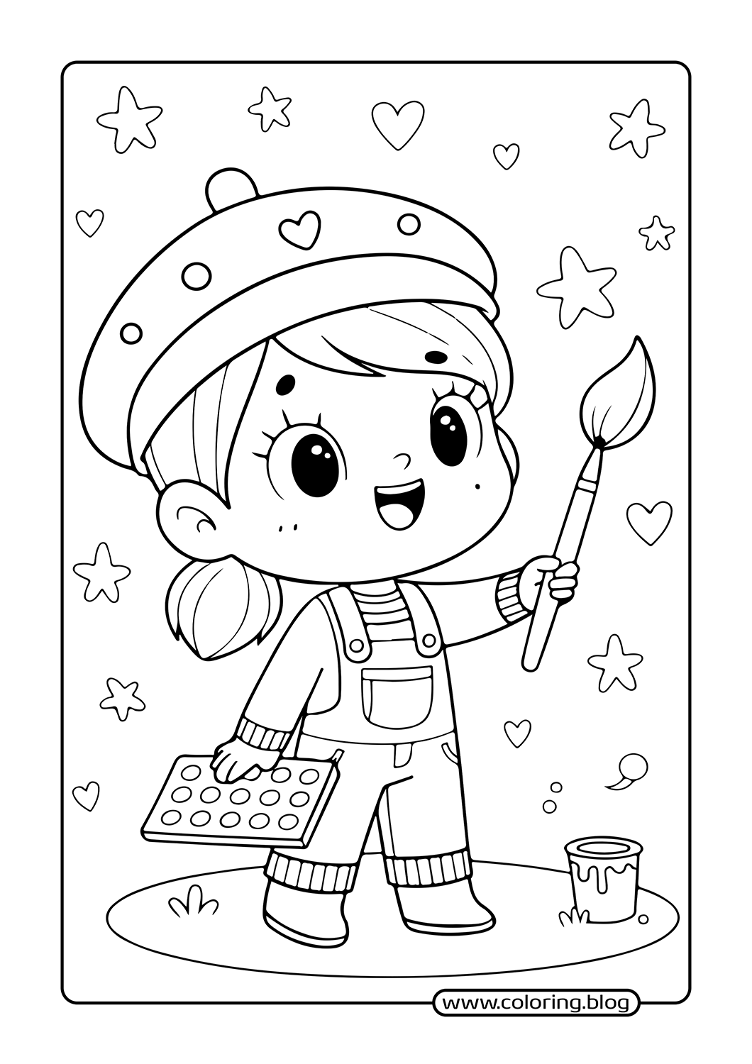 Girl Painting with Brush coloring page