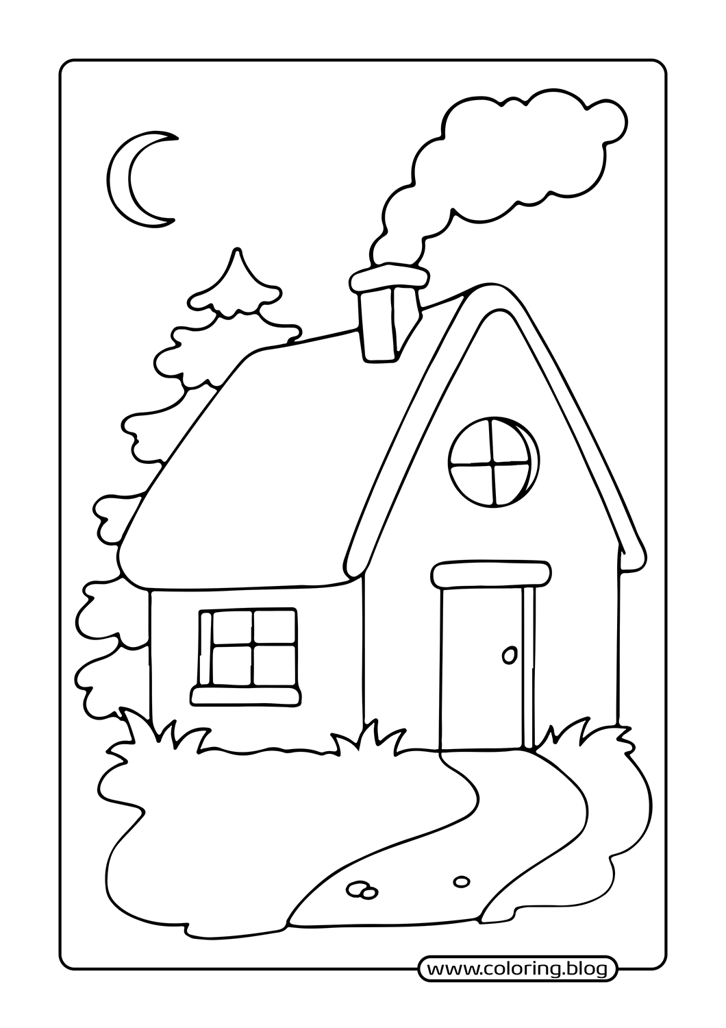 House at Night coloring page