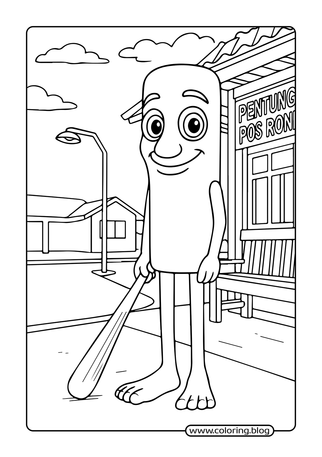 Tung Tung Sahur in Front of Store coloring page