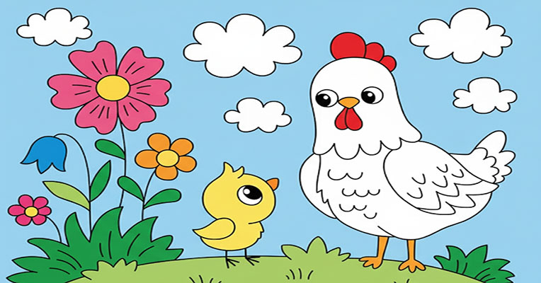 Chicken Coloring Pages – Cute Hens, Chicks & Roosters